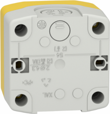 Control station, Harmony XALK, plastic, yellow lid, 1 red mushroom 40mm, turn to release, 1NC with monitoring, unmarked, UL/CSA certified
