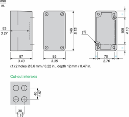 Harmony XAP Empty Control Station 4 Cut-Outs, IP65, Grey, 83 mm Depth