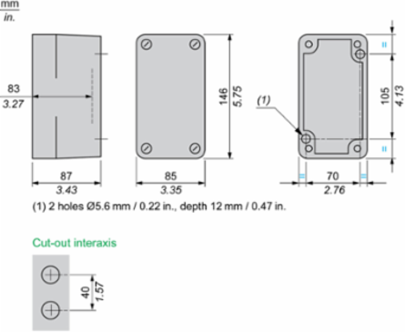 Empty Control Station, 2 Cut-Outs, IP65, Grey, 85 x 146 mm
