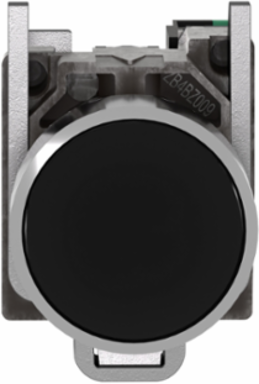 Push button, Harmony XB4, metal, flush, black, 22mm, spring return, unmarked, 1 NO, compact push in terminals