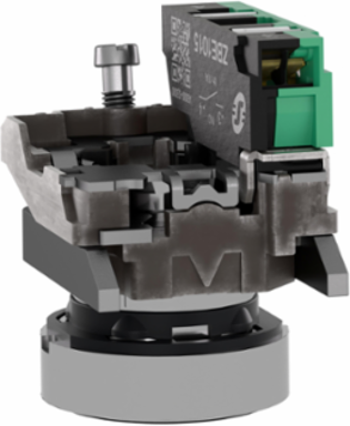 Push button, Harmony XB4, metal, flush, black, 22mm, spring return, unmarked, 1 NO, compact push in terminals