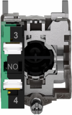 Push button, Harmony XB4, metal, flush, black, 22mm, spring return, unmarked, 1 NO, compact push in terminals