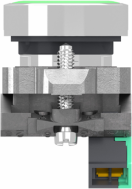Push button, Harmony XB4, metal, flush, green, 22mm, spring return, unmarked, 1 NO, compact push in terminals