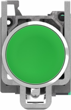 Push button, Harmony XB4, metal, flush, green, 22mm, spring return, unmarked, 1 NO, compact push in terminals