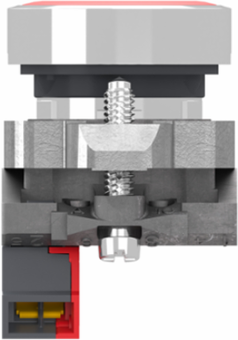 Push button, Harmony XB4, metal, flush, red, 22mm, spring return, unmarked, 1 NC, compact push in terminals