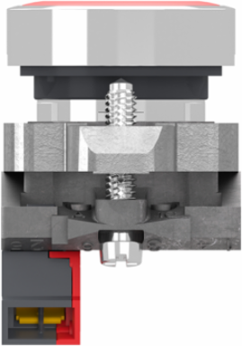 Push button, Harmony XB4, metal, flush, red, 22mm, spring return, white marked O, 1 NC, compact push in terminals