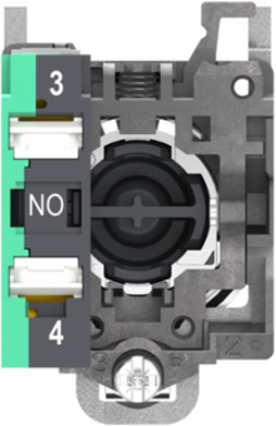 Push button, Harmony XB4, metal, flush, yellow, 22mm, spring return, unmarked, 1 NO, compact push in terminals
