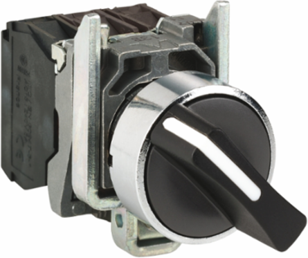 Selector switch, Harmony XB4, metal, black, 22mm, 2 positions, stay put, 1 NO, compact push in terminals