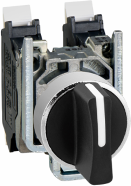 Selector switch, Harmony XB4, metal, black, 22mm, 2 positions, stay put, 1 NO, compact push in terminals
