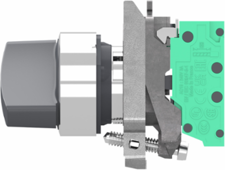 Selector switch, Harmony XB4, metal, black, 22mm, 2 positions, stay put, 1 NO, compact push in terminals