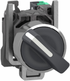 Selector switch, Harmony XB4, metal, black, 22mm, 2 positions, stay put, 1 NO, compact push in terminals