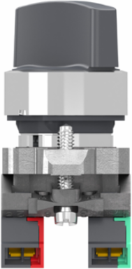 Selector switch, Harmony XB4, metal, black, 22mm, 2 positions, stay put, 1 NO + 1 NC, compact push in terminals