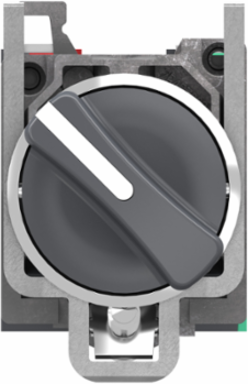 Selector switch, Harmony XB4, metal, black, 22mm, 2 positions, stay put, 1 NO + 1 NC, compact push in terminals