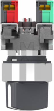 Selector switch, Harmony XB4, metal, black, 22mm, 2 positions, stay put, 1 NO + 1 NC, compact push in terminals