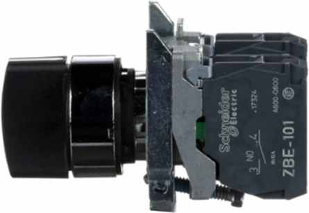 Harmony XB4 Selector Switch, 22mm, 3 Positions, IP69K, Stay Put, 2NO