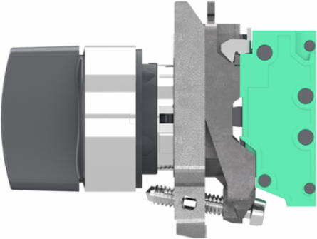 Selector switch, Harmony XB4, metal, black, 22mm, 3 positions, stay put, 2 NO, compact push in terminals