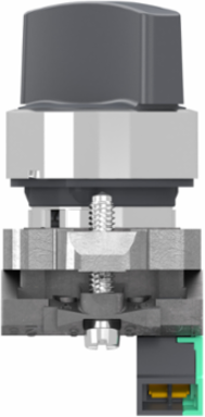 Selector switch, Harmony XB4, metal, black, 22mm, 2 positions, spring return from right to left, 1 NO, compact push in