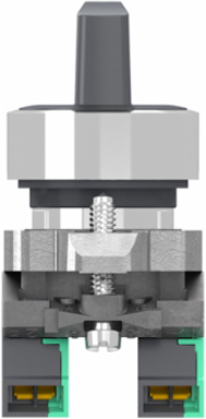 Selector switch, Harmony XB4, metal, black, 22mm, 3 positions, spring return to center, 2 NO, compact push in terminals