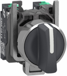 Selector switch, Harmony XB4, metal, black, 22mm, 3 positions, spring return to center, 2 NO, compact push in terminals