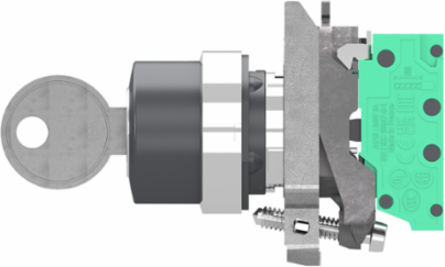 Key switch selector, Harmony XB4, metal, black, 22mm, key 455, 3 positions, stay put, key release 3 pos, 2 NO, push in