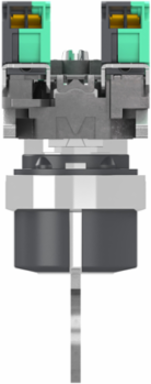 Key switch selector, Harmony XB4, metal, black, 22mm, key 455, 3 positions, stay put, key release center, 2 NO, push in