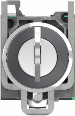 Key switch selector, Harmony XB4, metal, black, 22mm, key 455, 3 positions, stay put, key release center, 2 NO, push in