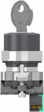 Key switch selector, Harmony XB4, metal, black, 22mm, key 455, 2 pos, spring return from right to left, 1 NO, push in