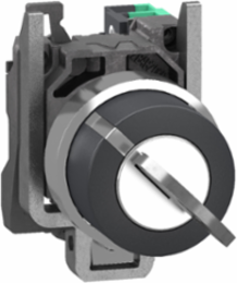 Key switch selector, Harmony XB4, metal, black, 22mm, key 455, 2 pos, spring return from right to left, 1 NO, push in