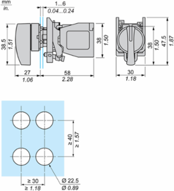 Selector switch, Harmony XB4 - ATEX D, metal, 22mm, 3 positions, black long handle, stay put, screw clamp terminals, 2NO