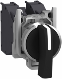 Selector switch, Harmony XB4 - ATEX D, metal, 22mm, 3 positions, black long handle, stay put, screw clamp terminals, 2NO
