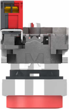 Push button, Harmony XB4, metal, projecting, red, 22mm, spring return, unmarked, 1 NC, compact push in terminals