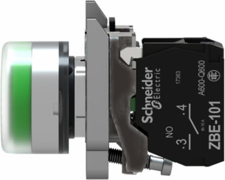 Harmony XB4 Green Push Button, 22mm, Metal, IP66, Spring Return, 1NO