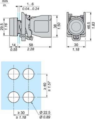 Complete push button, Harmony XB4 - ATEX D, blue projecting with boot, metal, 22mm, spring return, 1NO, for insertion of legend