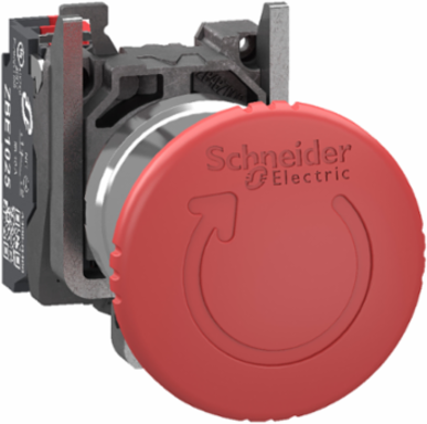 Emergency stop switching off, Harmony XB4, metal, red mushroom 40mm, 22mm, trigger turn to release, 1NC, compact push in