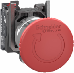 Emergency stop switching off, Harmony XB4, metal, red mushroom 40mm, 22mm, trigger turn to release, 1NC, compact push in