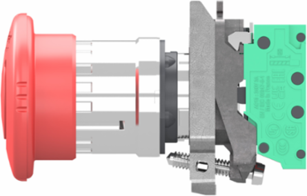 Emergency stop switching off, Harmony XB4, metal, red mushroom 40mm, 22mm, trigger turn to release, 1 NO + 2 NC, push in