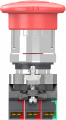 Emergency stop switching off, Harmony XB4, metal, red mushroom 40mm, 22mm, trigger turn to release, 1 NO + 2 NC, push in
