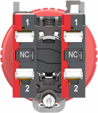 Emergency stop switching off, Harmony XB4, metal, red mushroom 40mm, 22mm, trigger turn to release, 2NC, compact push in
