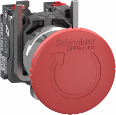 Emergency stop switching off, Harmony XB4, metal, red mushroom 40mm, 22mm, trigger turn to release, 2NC, compact push in
