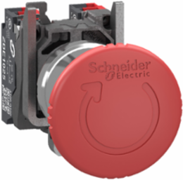 Emergency stop switching off, Harmony XB4, metal, red mushroom 40mm, 22mm, trigger turn to release, 2NC, compact push in