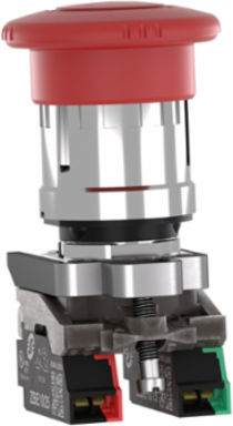 Emergency stop switching off, Harmony XB4, metal, red mushroom 40mm, 22mm, trigger turn to release, 1 NO + 1 NC, push in