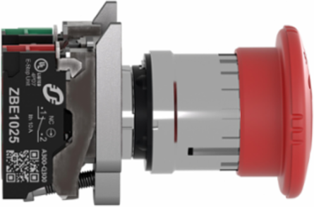 Emergency stop switching off, Harmony XB4, metal, red mushroom 40mm, 22mm, trigger turn to release, 1 NO + 1 NC, push in