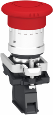 Emergency stop switching off, Harmony XB4, metal, red mushroom 40mm, 22mm, trigger latching turn to release, 1NC with monitoring