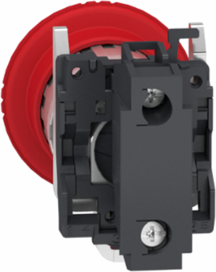 Emergency stop switching off, Harmony XB4, metal, red mushroom 40mm, 22mm, trigger latching turn to release, 1NC with monitoring
