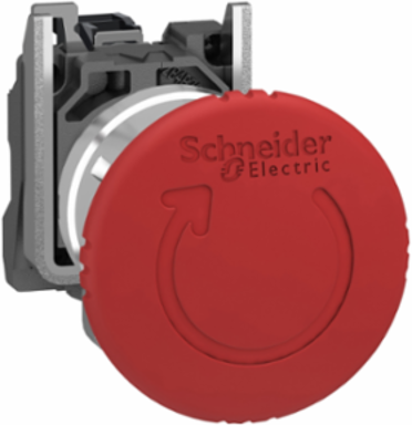 Emergency stop switching off, Harmony XB4, metal, red mushroom 40mm, 22mm, trigger latching turn to release, 1NC with monitoring