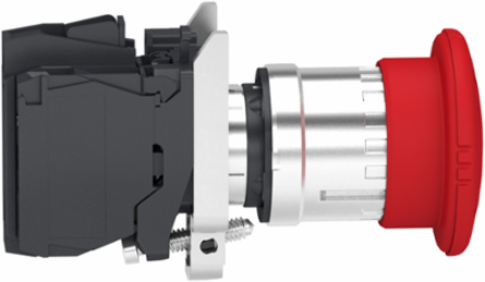 Emergency stop switching off, Harmony XB4, metal, red mushroom 40mm, 22mm, trigger latching turn to release, 2NC with monitoring