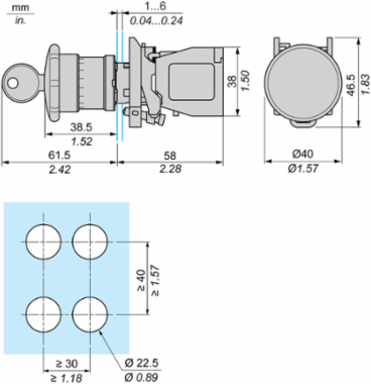 Harmony XB4 Emergency Stop Push Button 22mm, IP65, 455 Key Release