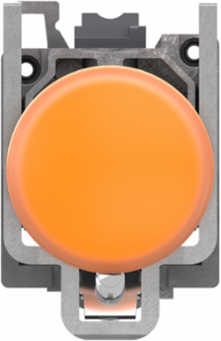 Pilot light, Harmony XB4, metal, orange, 22mm, universal LED, plain lens, 24V AC DC, compact push in terminals