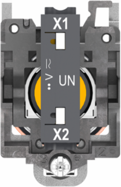 Pilot light, Harmony XB4, metal, orange, 22mm, universal LED, plain lens, 24V AC DC, compact push in terminals