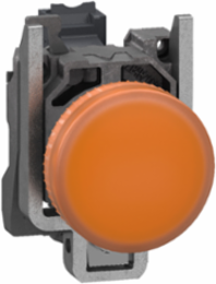 Pilot light, Harmony XB4, metal, orange, 22mm, universal LED, plain lens, 24V AC DC, compact push in terminals